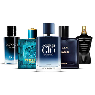 Set of 5 Men’s Perfumes – Sauvage, Versace, Acqua di Giò, Chanel and JPG
